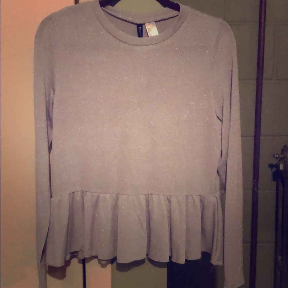 NWT Silver Peplum Long Sleeve Top